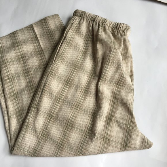 Vtg 2 Piece Set M Beige & Green Plaid Check - Picture 10 of 10